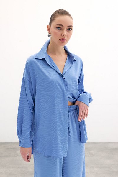 Sateen Cămașă casual cu model zebră - Indigo
