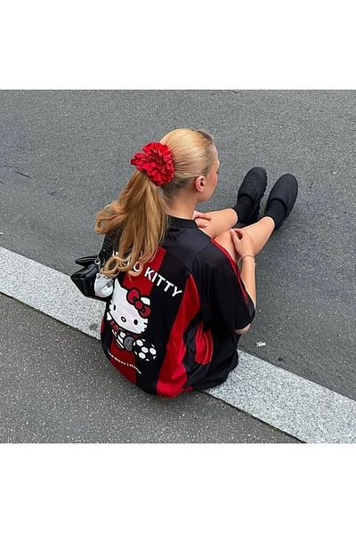 Touz Moda Red Black Striped Kitty Jersey