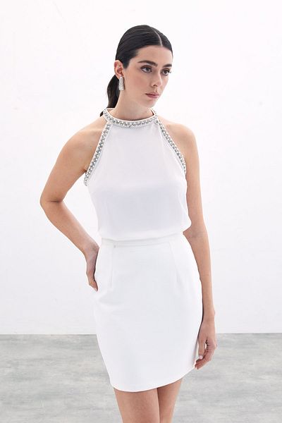 Sateen Accesoriu pentru bluză fără mâneci cu detalii ecru