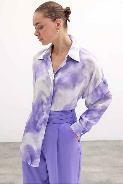 Sateen Cămașă lungă casual - Liliac