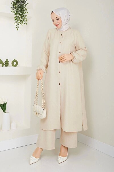 kaes giyim Women's Large Size Long Double Hijab Tunic Set