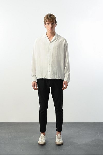Valiberta Viscose Vertical Stripes Comfortable Fit Men's Shirt - White