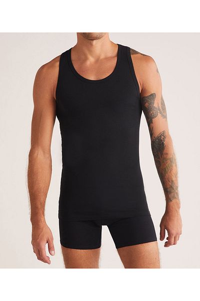 Kom Men's Cross Strap 47% Cotton 47% Modal 4 Pieces Halter Singlet Lk.01.09.Ll.017