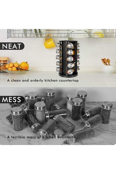 COOYA Spice Rack, with 20 Jars Stainless Steel Spice Organizer, with Funnel and Spice Labels
