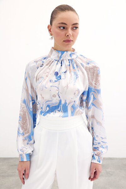 Sateen Блузка з високим коміром - Синя