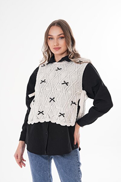 ŞİMAL Жіночий светр з трикотажу з деталями у вигляді бантиків та зав'язками з боків 250381 -