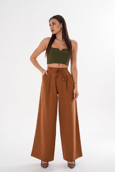 JANSO GROUP -Women's Rope Belt Detailed Loose Wide Leg Double Fabric Pants