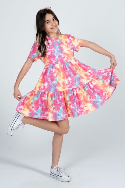 Kyron Rochie cu mânecă scurtă cu model Tie-Dye pentru fete