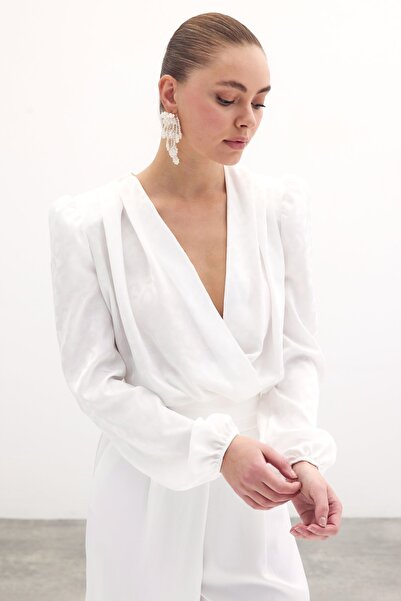 Sateen Patterned Bodysuit - Ecru Blouse