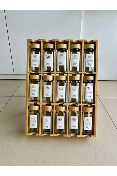 Lizzy 15 Compartment Standing Glass Spice Jar Set with Stand