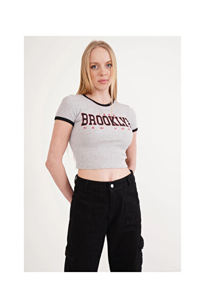 Cotton Mood 23254270 Camisole Brooklyn Print Garnished Short Sleeve Crop Blou...