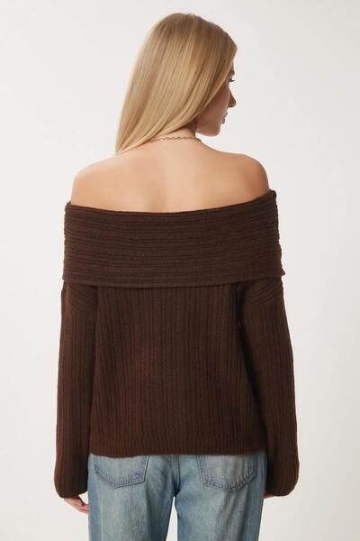 TENA Γυναικείο σκούρο καφέ πουλόβερ με ντεγκάζε γιακά και ιταλικά μανίκια