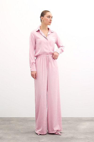Sateen Zebra Patterned Loose Trousers - Powder