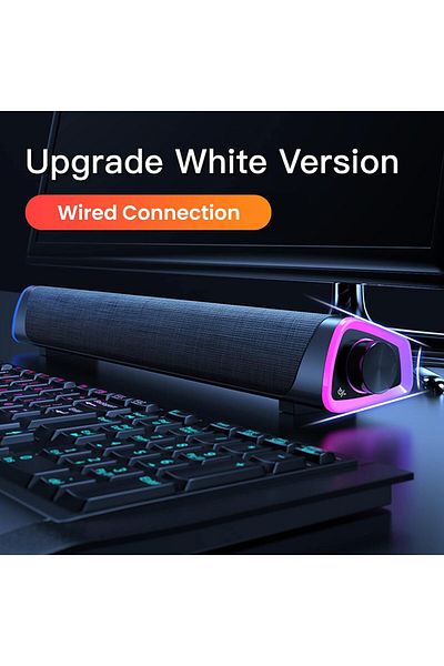 COOYA مكبر صوت كمبيوتر، سلكي USB، صندوق صوت محيطي ثلاثي الأبعاد مع مقبض للتحكم في مستوى الصوت ومدخل صوت 3.5 مم