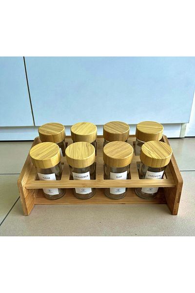 Lizzy Bamboo 8 Compartment Spice Bowl with Stand