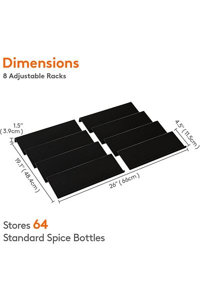 COOYA Spice Drawer Organiser,Adjustable Seasoning Jars Storage Tray 4 Tiers, Set of 8, Black