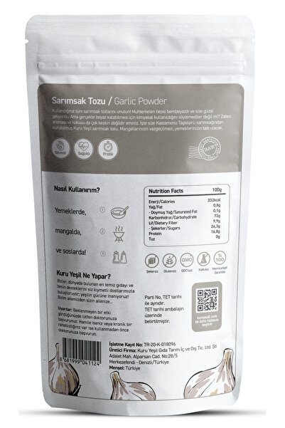 Kuru Yeşil Sarımsak Tozu – 100 Gr – Yerli Taşköprü – Doğal Sebze Tozu