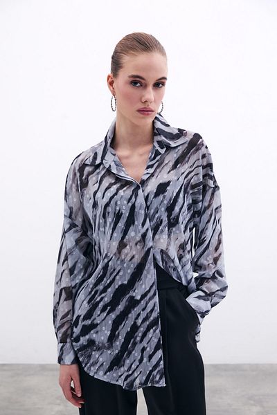 Sateen Cămașă casual cu model - neagră