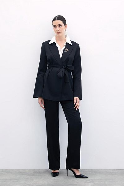 Sateen Classic Straight Trousers - Black