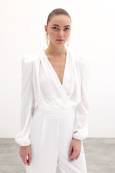 Sateen Body cu model - Bluză Ecru