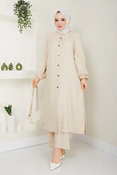 kaes giyim Women's Large Size Long Double Hijab Tunic Set