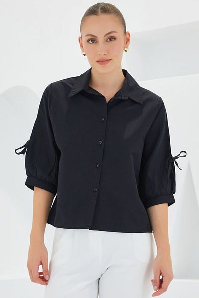 Viyamo Model nou negru Crop Top cu mâneci 20246