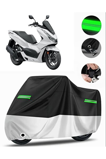 MotoEN Honda PCX125 Arka Çanta Uyumlu Premium Motosiklet Brandası(Kilit Uyumlu)Siyah-Gri