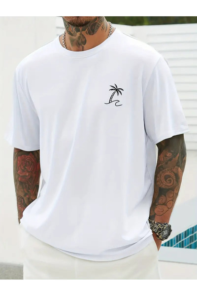 PENTHİLUS Ανδρικό μπλουζάκι με γραφικό τύπωμα Coconut Tree 100% βαμβάκι