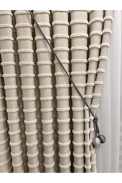 AlbiÜrün Light Beige Linen Fund with Tassel Tight Pleat (1*3)