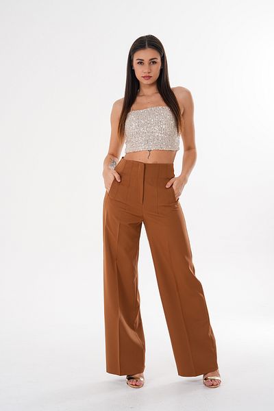 JANSO GROUP Relaxed Fit - Women's Long Wide Leg Sand Trousers