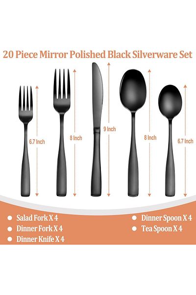 COOYA 20 Pcs Silverware Set, Food-Grade Stainless Steel Flatware Set For 4, Including Knife Fork Spoon