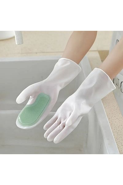 pratikus Dishwashing Gloves Silicone with Brush Waterproof