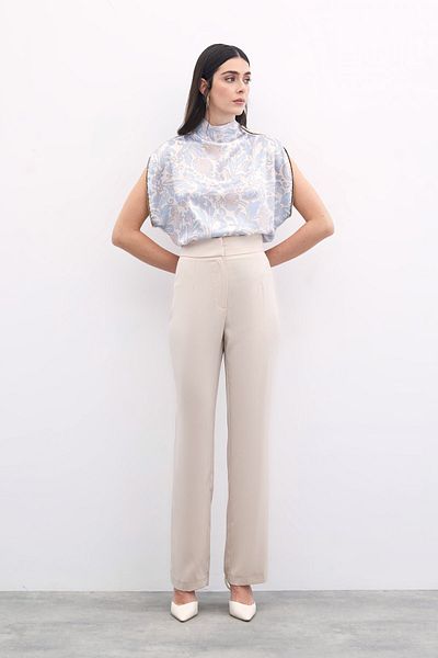 Sateen Classic Straight Trousers - Beige