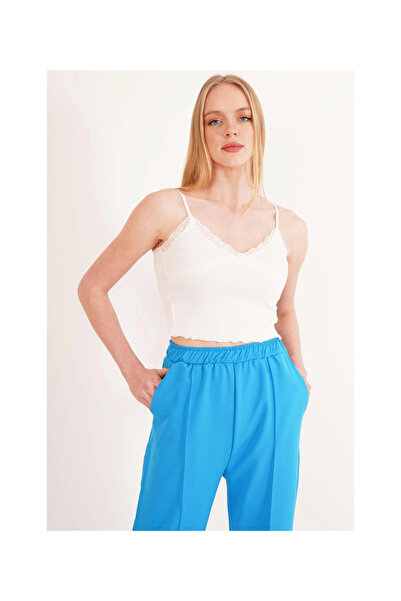 Cotton Mood 23254275 Camisole Rope Strap Lace Crop Blouse WHITE