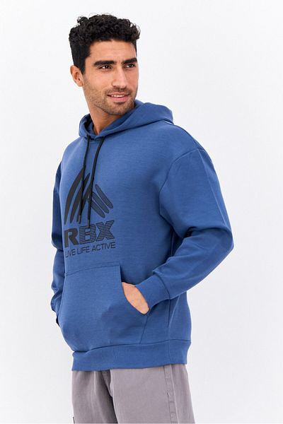 RBX Men Sportswear Fit Long Sleeve Outdoor Hooded Sweatshirts, Blue