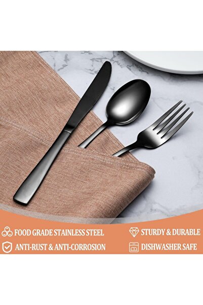 Generic 20-Piece Black Stainless Steel Cutlery Set for 4 (Knives, Forks, Spoons) - Food-Safe