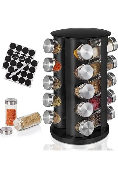 COOYA Spice Rack, with 20 Jars Stainless Steel Spice Organizer, with Funnel and Spice Labels