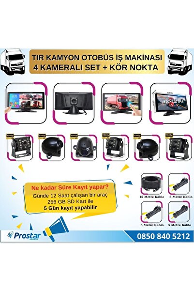 Navistar Tır Ve Kamyon 10.36" Dokunmatik 4 Kameralı 256 Gb Destekli Kör Nokta Uyarı Sistemli Kamera Seti