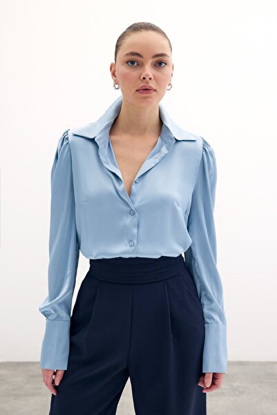 Sateen Padded Satin Shirt - Baby Blue