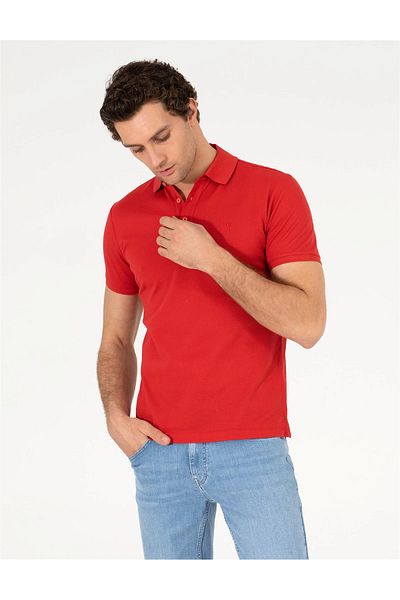 Cacharel Men's Polo Neck Slim Fit Basic T-Shirt-Red