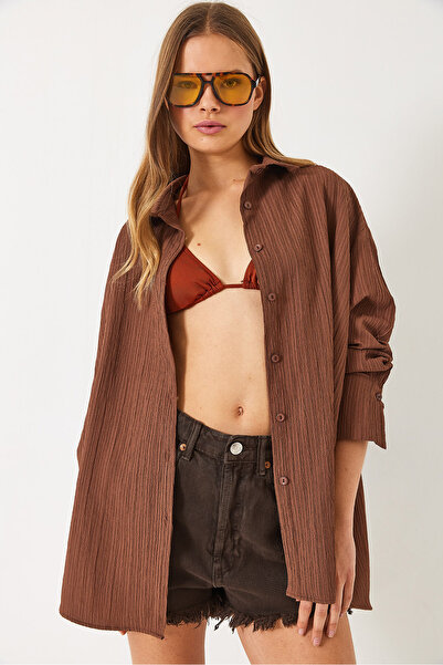 Bianco Lucci Γυναικείο πουκάμισο Off Shoulder Oversize Basic Twist 60392 60271069