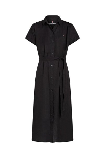 Tommy Hilfiger Kadın ESS LINEN S/S MIDI SHIRT DRESS Elbise