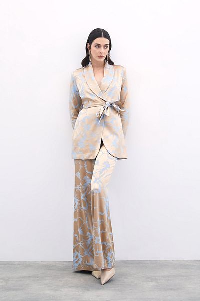 Sateen Pantaloni jacquard colorați - albastru