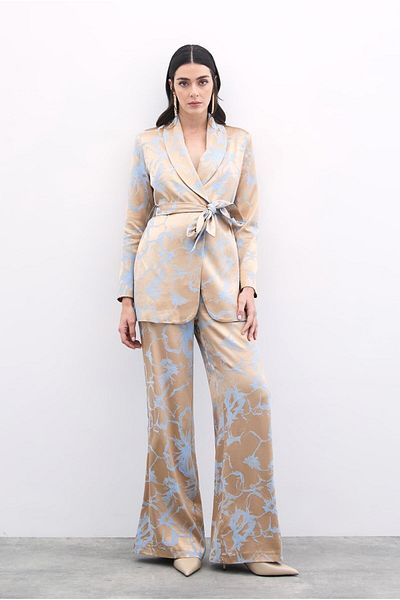 Sateen Pantaloni jacquard colorați - albastru