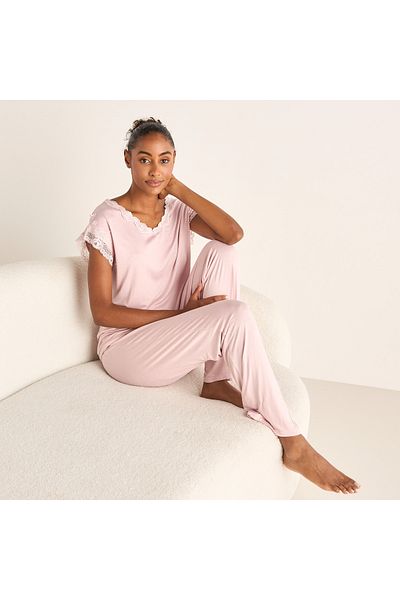 FAV Lace Trim T-shirt and Elasticated Pyjama Set