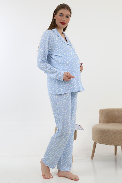 LİKAPA Likapa Önden Düğmeli Hamile Lohusa UZUN KOL PİJAMA TAKIMI