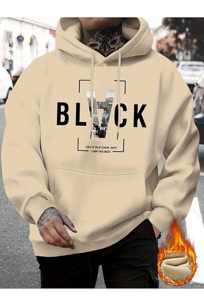 aynewmoda Black Printed Hooded Sweatshirt Hoodie