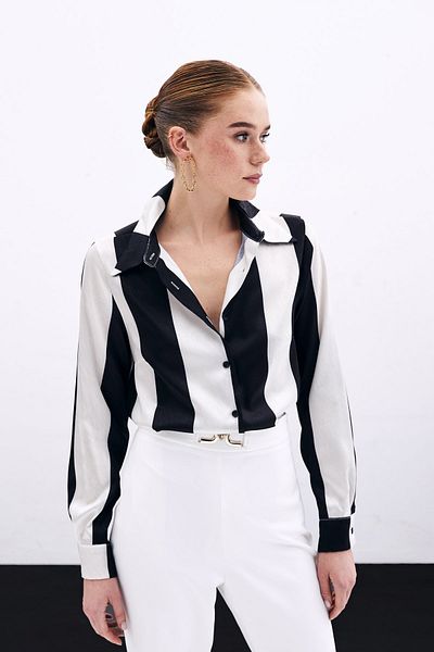 Sateen Black Striped Straight Shirt