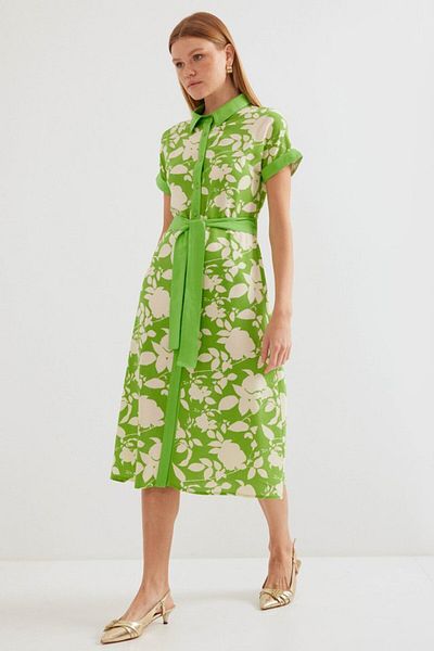 modaserdem 2455 Patterned Shirt Dress - Green
