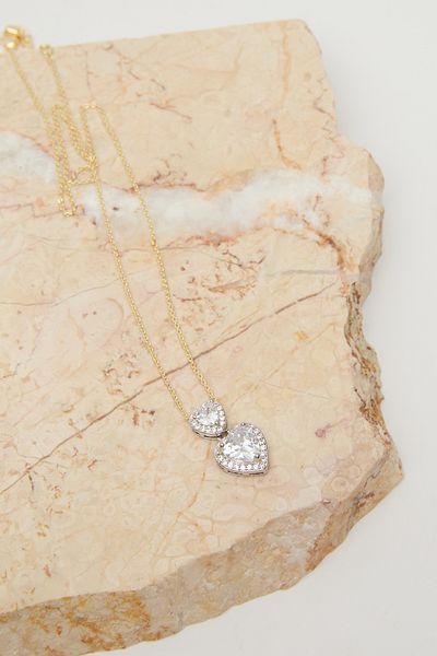 Manuka Beşiktaş Heart Necklace with Light Yellow and White Stone